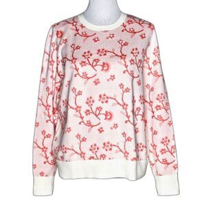 LOFT Cherry Blossom Pink Floral Embroidered Pullover Casual Knit Cotton Sweater